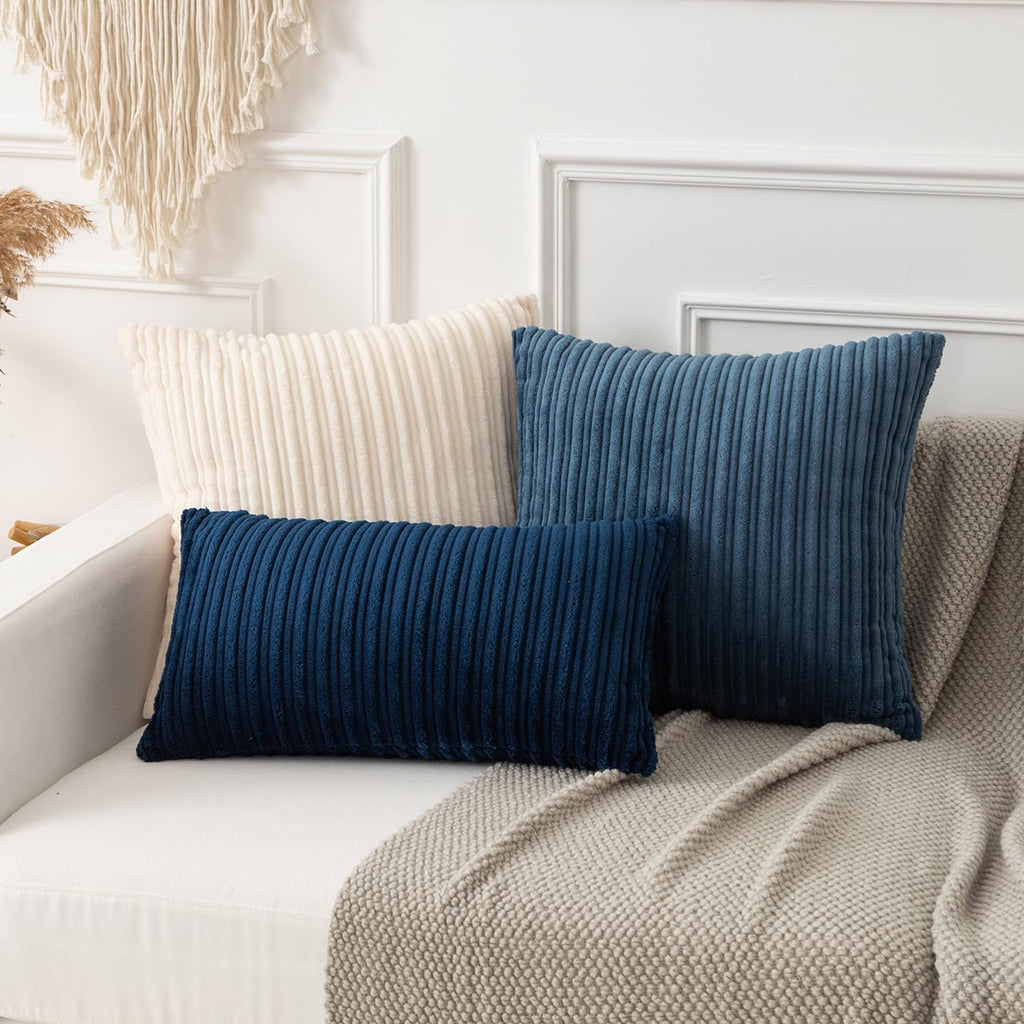 Striped Corduroy 24"x24" Pillow Covers 2 Pack, Dusty Blue