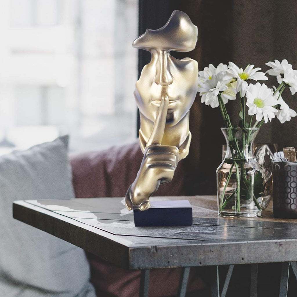 Thinker Statue, Silence is Gold Abstract Art Figurine(Gold)