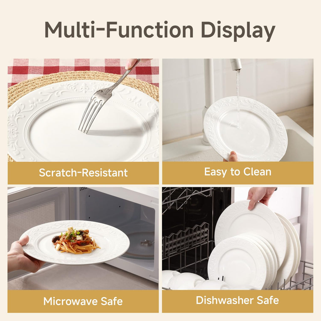 18Pcs Vintage Relief White Bone China Set, Service for 6