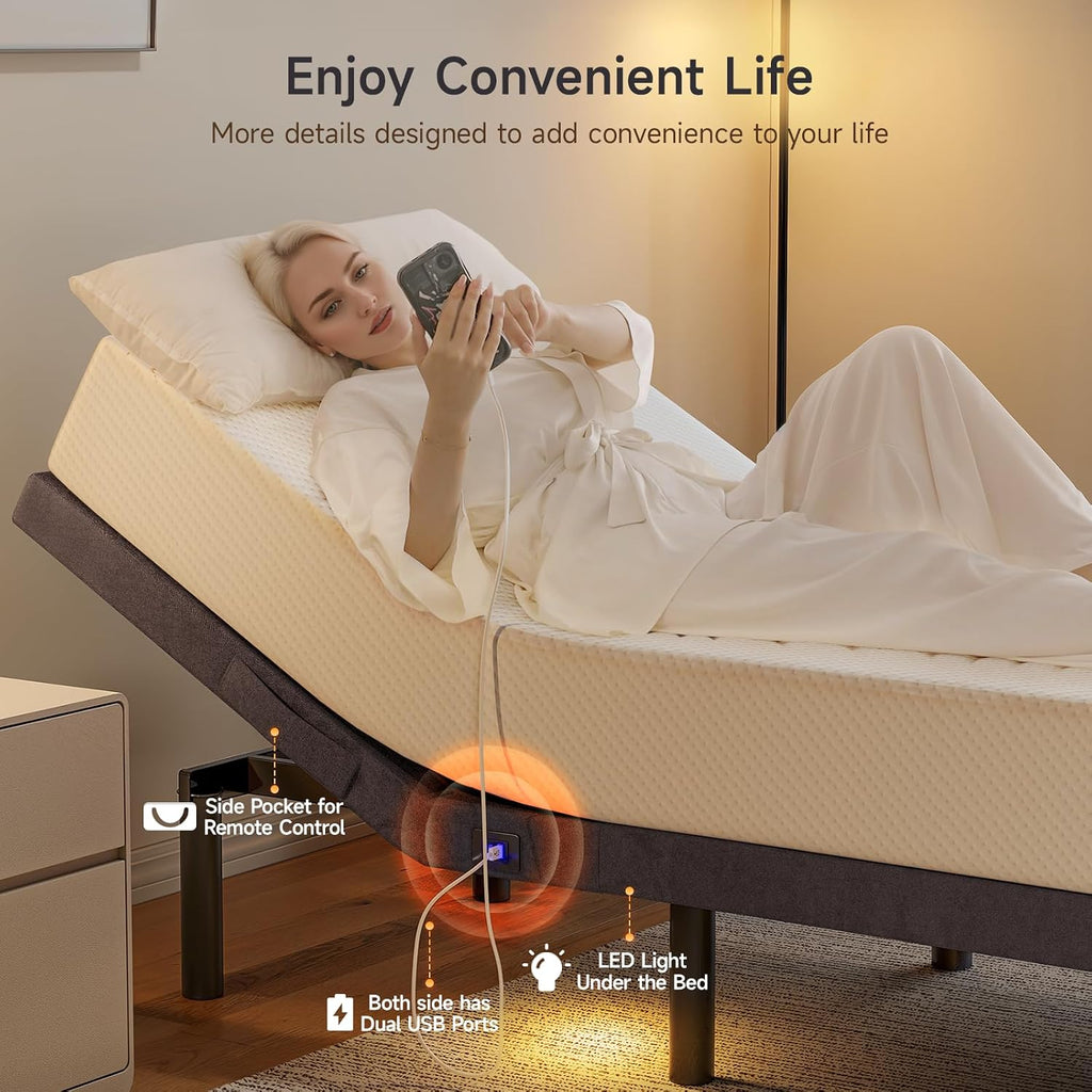 Twin XL Adjustable Bed Frame with Wireless Remote, 3 Massage Modes