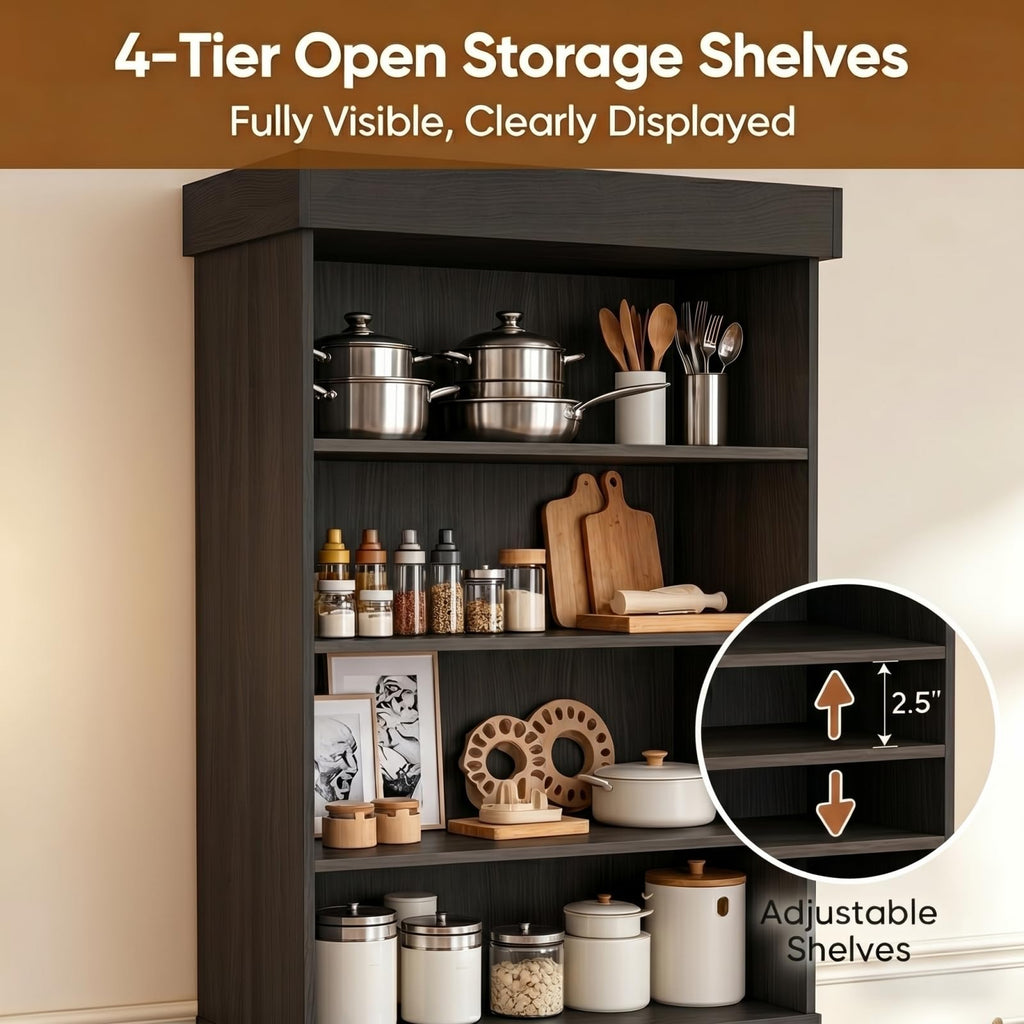 71" Tall Farmhouse Kitchen Pantry, Large Storage Cabinet with Adjustable Shelves, 3 Drawer, Wood Versatile Hutch