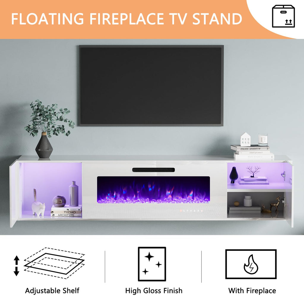 Wall Unit Entertainment Center with 40" Electric Fireplace, Includes 80" Floating Fireplace TV Stand, 2 x Wall