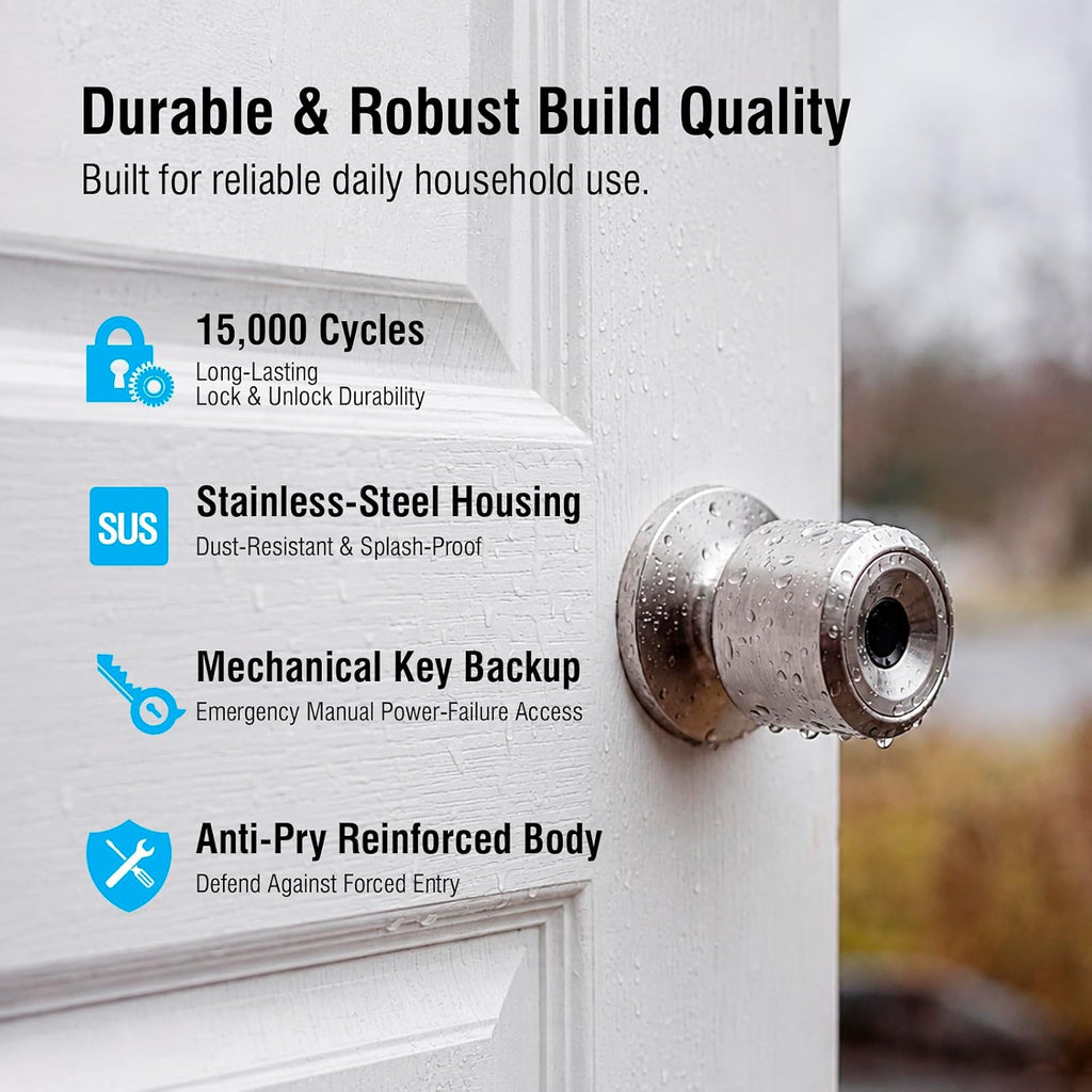 Fingerprint Door Knob, Rechargeable Keyless Smart Lock