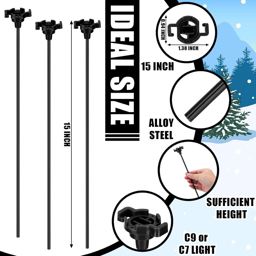 24 Pcs 15" Christmas Light Yard Stakes for C7 C9 Lights, Black
