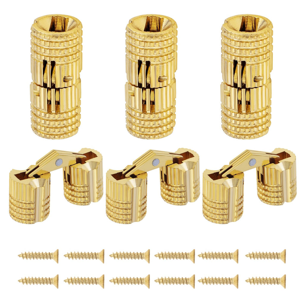 6Pcs 8 mm Hidden Brass Barrel Hinges, 180 Degree Concealed Hinge for Wood
