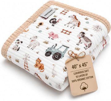 Organic Cotton Muslin Baby Blanket for Boys and Girls - Luxurious Soft Toddler Quilt for Swaddling - Gender Neutral