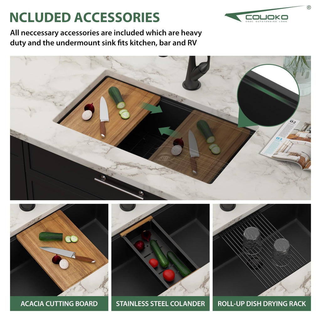 32 Inch Black Undermount Granite Composite Kitchen Sink