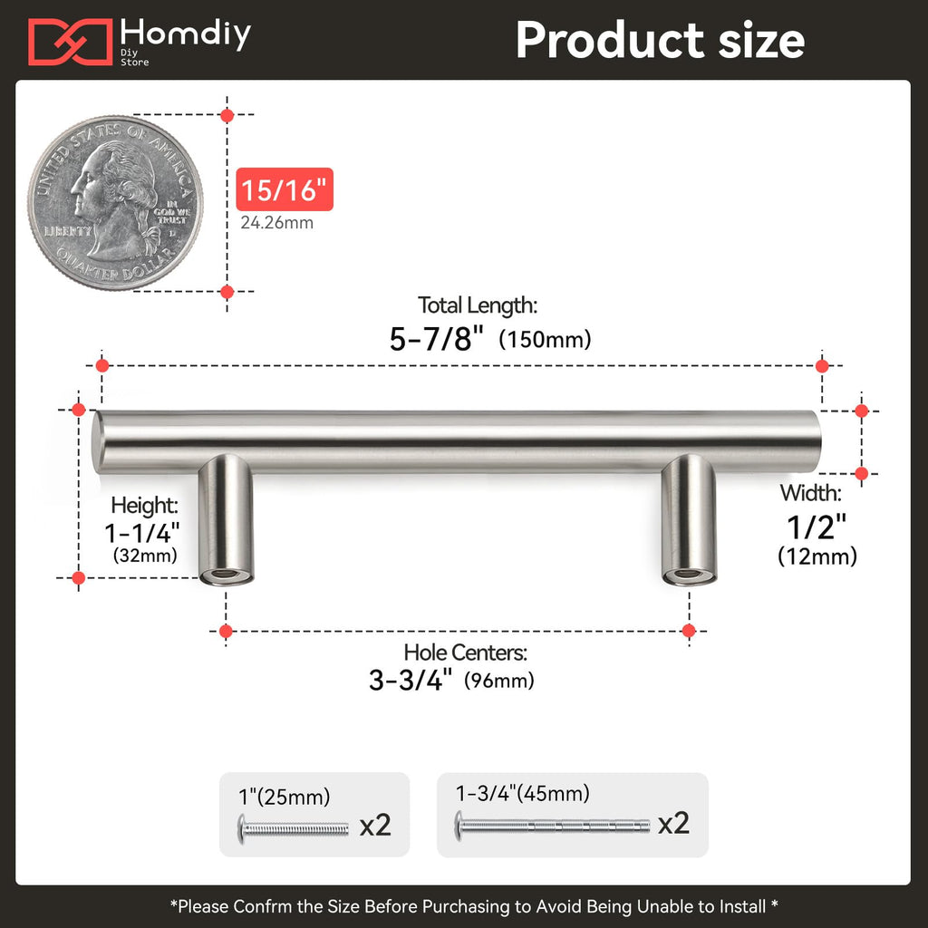 96mm Cabinet Handles Drawer Pulls - HD201SN Cabinet Hardware Brushed Nickel Cabinet Pulls 5 Pack Modern Cupboard