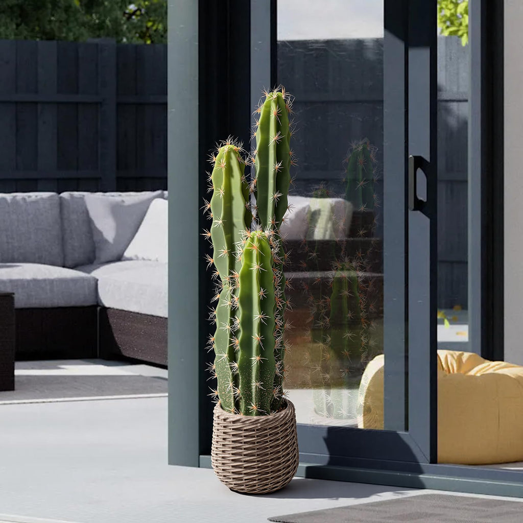 Artificial Cactus Plants Outdoor 3ft, Large UV-Resistant Fake Cacti Plant in Brown Pot, Faux Floor Desert Plant Hotel