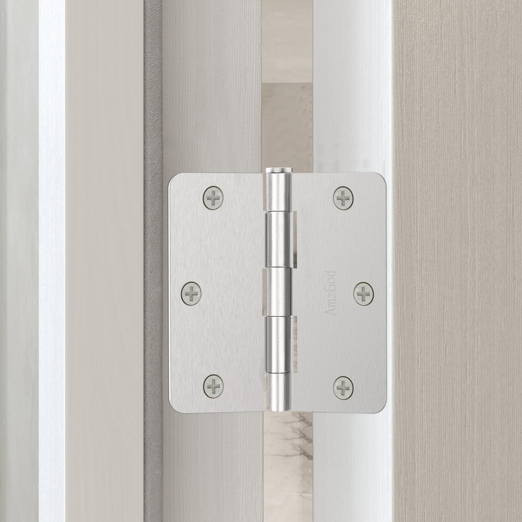 Door Hinges Brushed Nickel - 3 Pack 3.5 Inch Rounded Interior Satin Nickel with 1/4" Radius Corners - 3 1/2 Inches