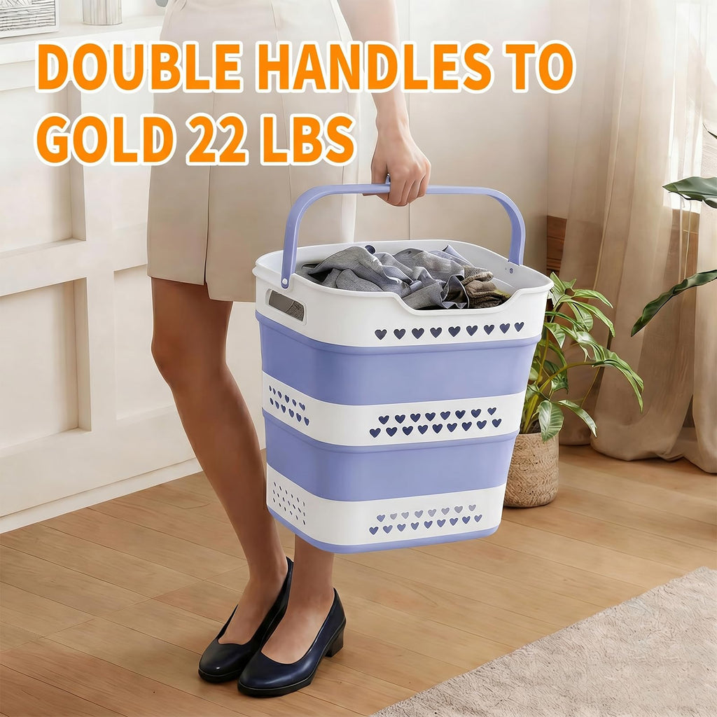 Collapsible Plastic Laundry Basket Hamper with Handles, Foldable Pop Up Storage Container Organizer for Washing