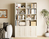 Bookshelf and Bookcase with Doors, Floor Standing 6-Tier Shelf Display Storage Shelves, Tall Bookcases, White