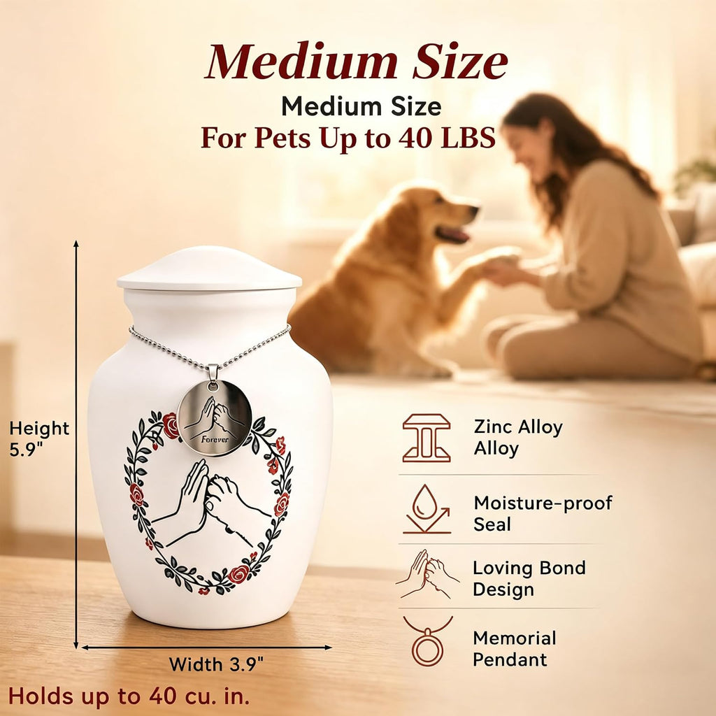 Medium Pet Urn, Dual Physical & Digital Memorial for Pets, Up to 40 Lbs