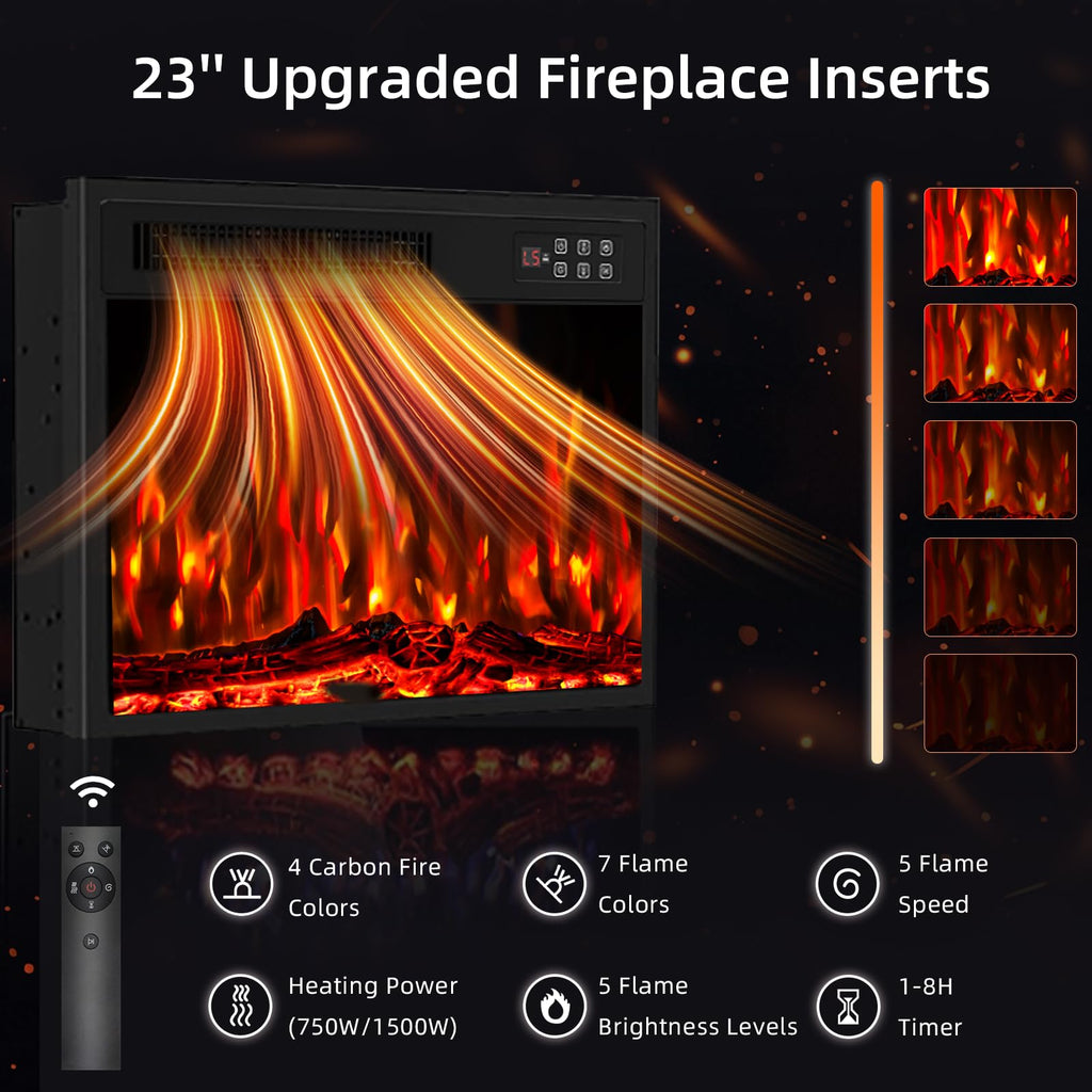 Fireplace TV Stand, 70 inch TV Stand with 23" Electric Fireplace, LED Light Entertainment Center, TV Console with