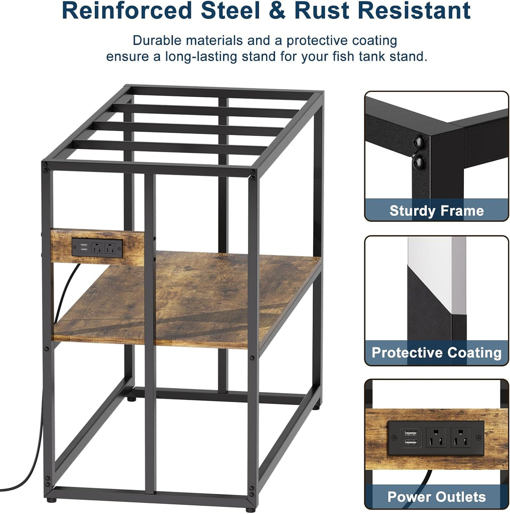40 Gallon Fish Tank Stand with Power Outlets, 660LBS Capacity Aquarium Stand, Metal Fish Tank Stand Dual-Layer Design