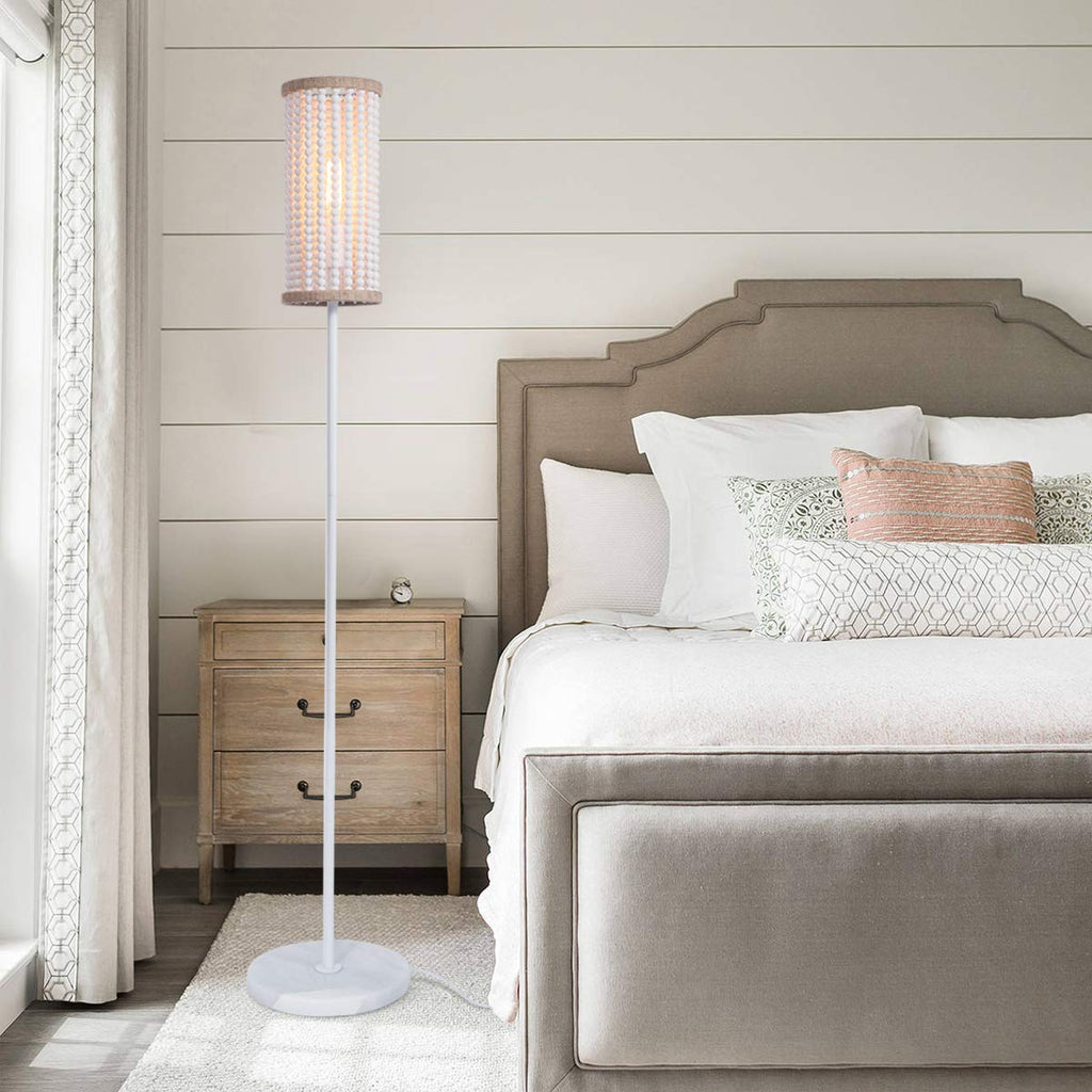 Bohemia Boho Floor Lamp with White Wood Beaded Shade, Girl Room