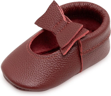 Bow and Knot Moccasins - Genuine Leather Baby Girl Shoes