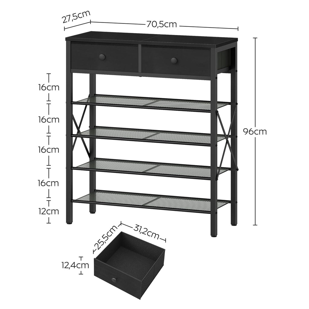 5 Tier Shoe Rack, Large Capacity Shoe Storage Organizer, Metal Shoe Shelf with Drawer and Wooden Top, for 20 Pairs of