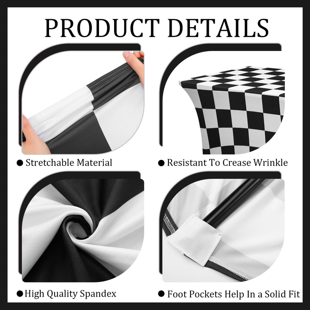2 Pack 6ft Rectangular Spandex Tablecloth, Black White Checkered