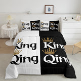 Erosebridal King and Queen Crown Comforter Set Black White Couple Bedding Set for Adult Women Men,His Her Mr Mrs Quilt