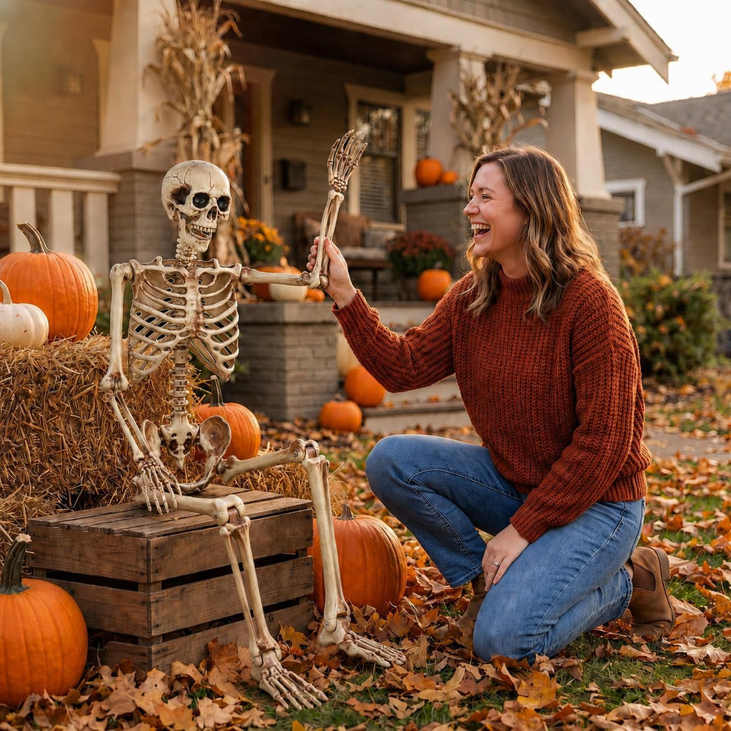 5.4ft Life Size Skeleton,Poseable Halloween Giant Skeletons Decorations Outdoor,Full Body Human Bones with Movable