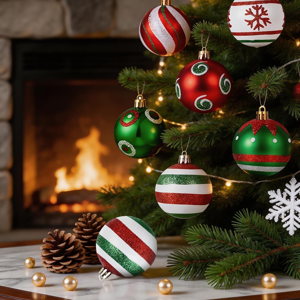 Christmas Ball Ornaments Set, Shatterproof Christmas Tree Decorations, 2.36 Inch Holiday Ornaments Decor - Set of 30