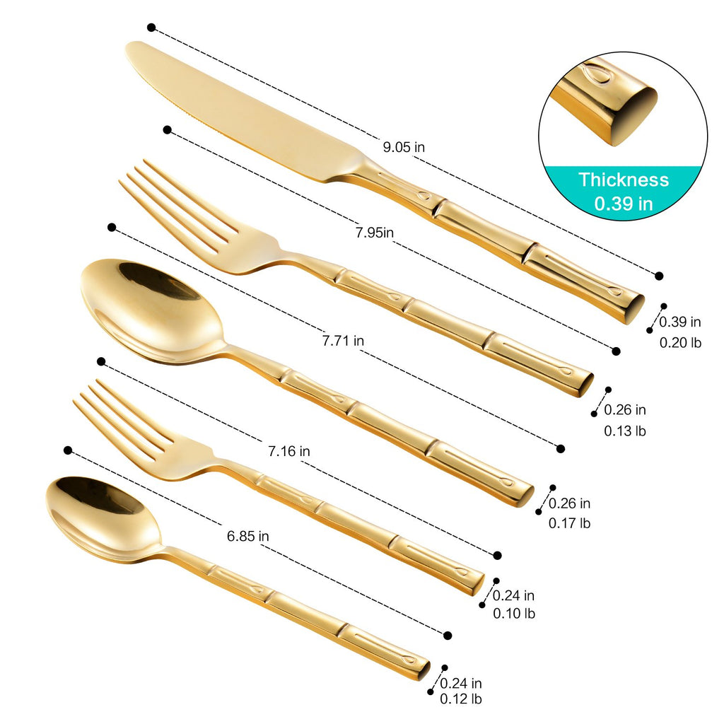 Silverware Serving Set Gold Flatware Set Stainless Steel Bamboo Handle Cutlery Set Mirror Polished 65 Pieces Kitchen