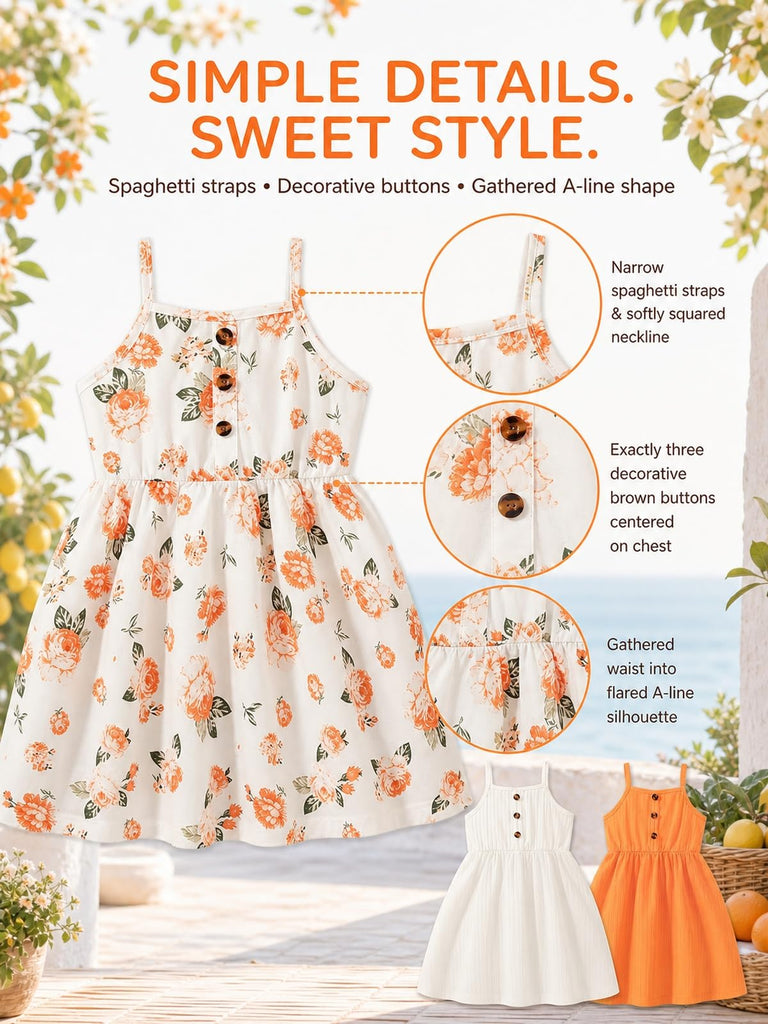 Girls Dresses Toddler Girls Dress Pack Summer Casual Party Print Skater Dress Sundress White/Orange