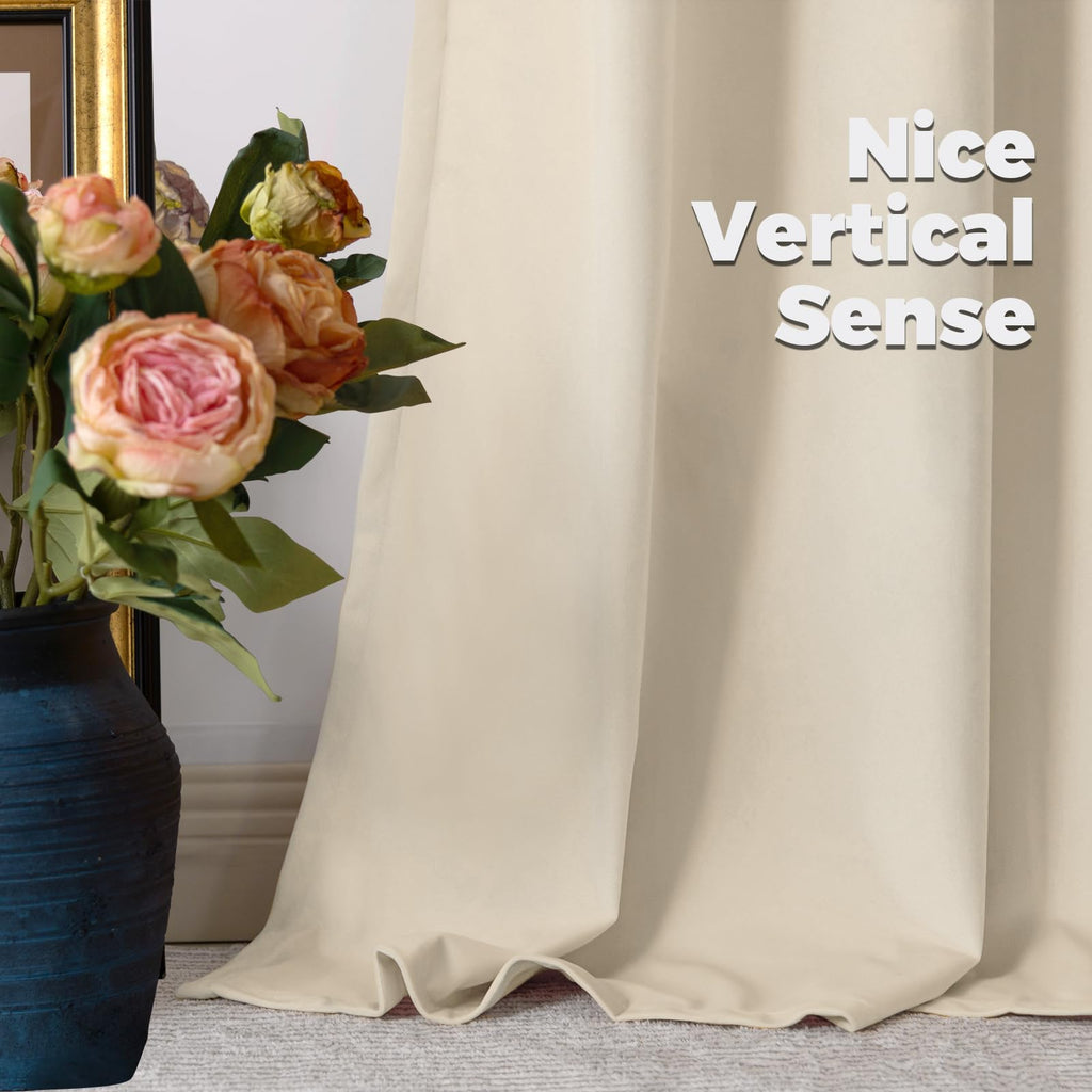 Cream Beige Thick Velvet Blackout Curtains 90 Inch