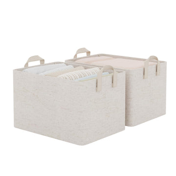 Linen Closet Organizers, Fabric Storage Bin, Beige, 2-Pack