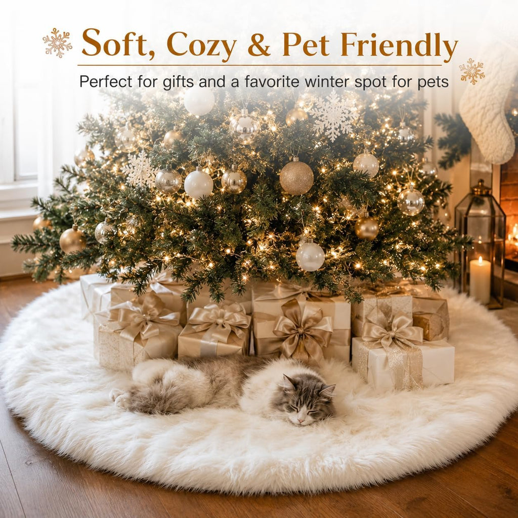 36 Inch Faux Fur Christmas Tree Skirt White Plush Skirt for Merry Christmas Party Christmas Tree Decoration