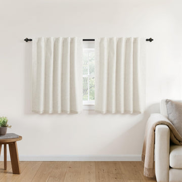 Short Linen Blackout Curtains 36 Inch for Small Windows, 42" Wide Thermal Insulated Cafe Curtains Kitchen Bathroom