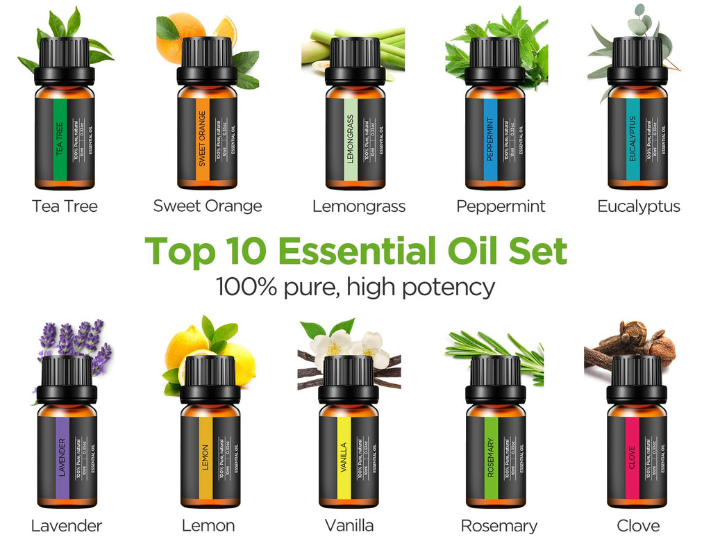 400ml Aromatherapy Essential Oil Diffuser 10 Oils Gift Set, Dark