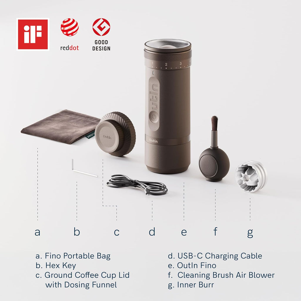 Fino Portable Electric Coffee Grinder with 28 Precise Grind Settings | Adjustable Coffee Bean Grinder, One-Touch Burr