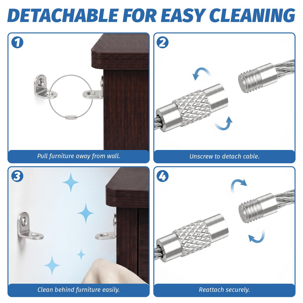 Furniture Anchors, 14 Pack Anti-Tip Straps Kit for Baby Proofing,Silver
