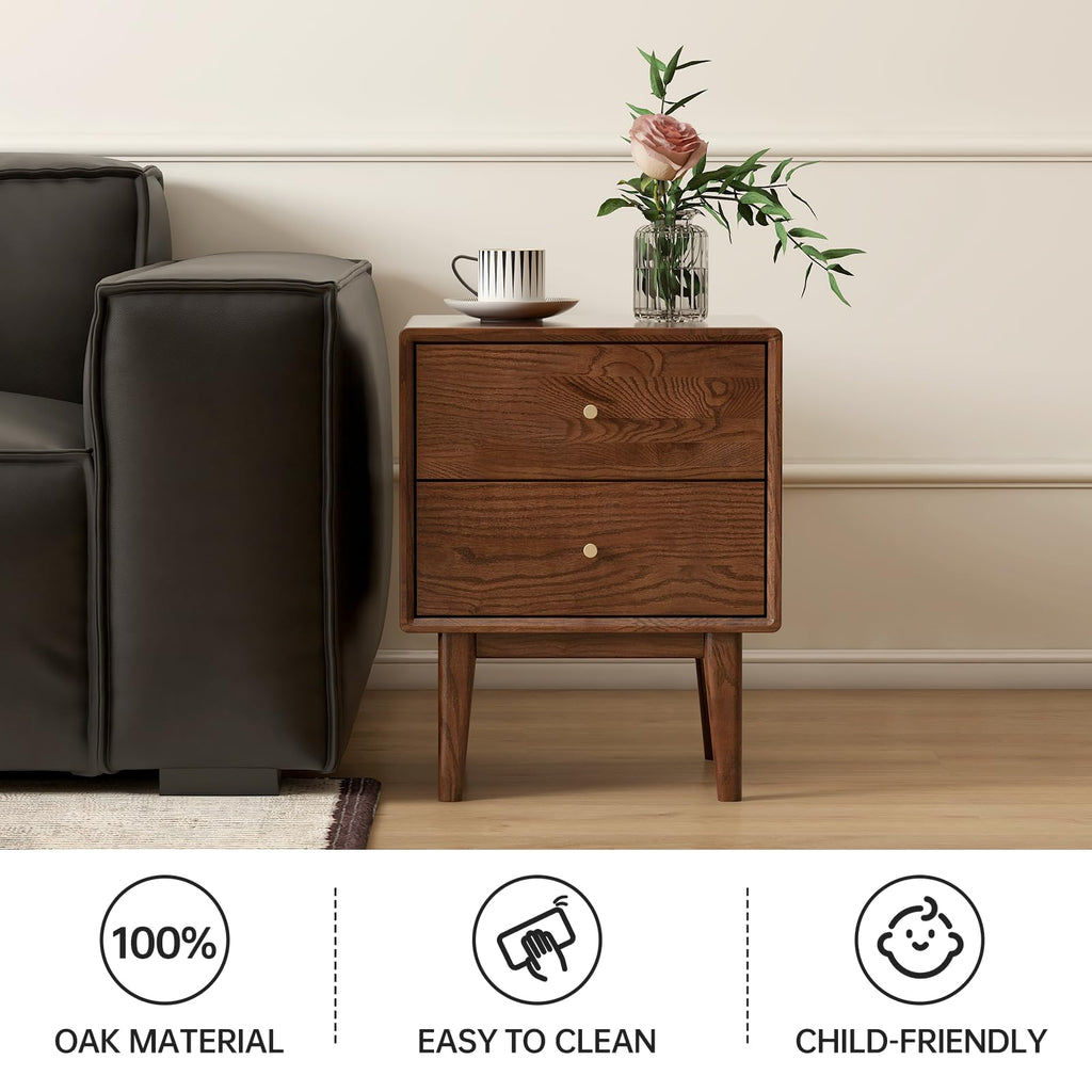 100% Solid Wood Nightstand Set of 2, Walnut Nightstand, Mid Century Night Stand, Wooden Nightstand, Small Nightstands