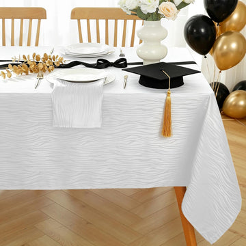 White Tablecloth 60 x 120 Inch,Textured Jacquard Spillproof Wrinkle Resistant Polyester Table Cloth,