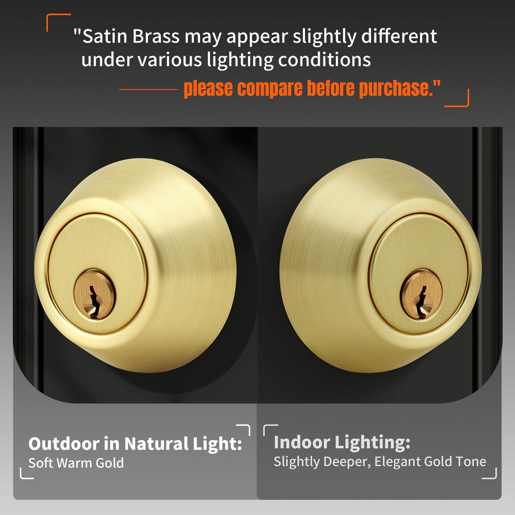 Single Cylinder Deadbolt, Keyed Front Door Lock, Satin Brass