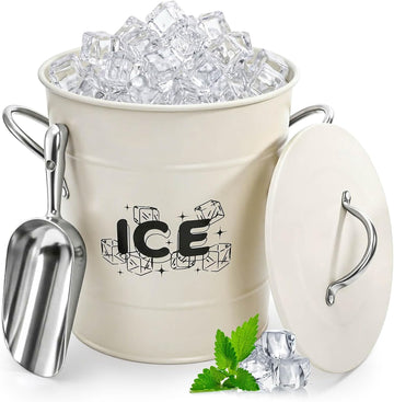 4L Ice Bucket with Scoop and Lid, White Galvanized Steel Beverage Tub with Handles, Double Wall Insulated Wine