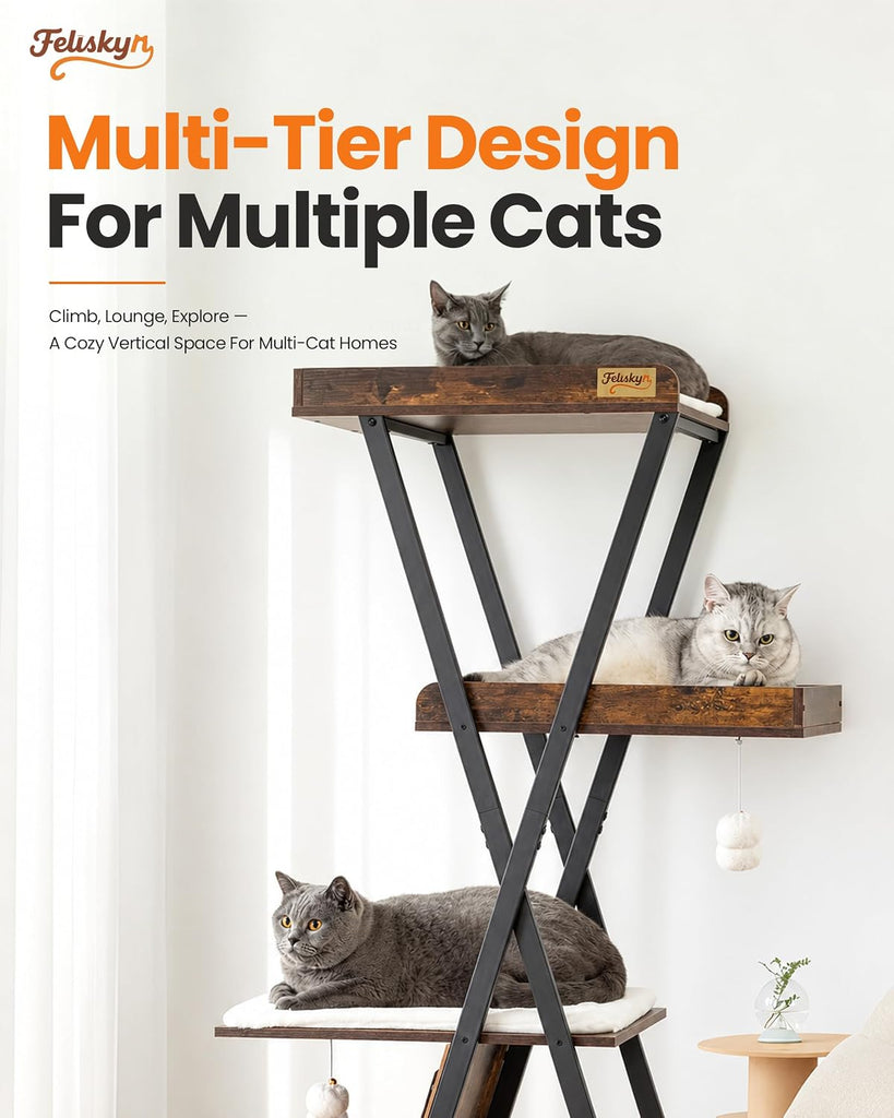 Modern Wood Cat Tree Tower for Indoor Cats Large Adult 67-in Tall