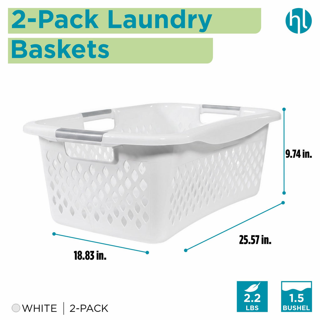 1.5 Bushel Plastic Laundry Basket Front Load, Large Laundry Hamper with Handles, Ventilated Clothes Organizer