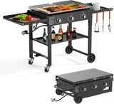 3-Burner Propane Gas Griddle, 31.5-Inch Portable Flat Top Grill, 45,000 BTU Tabletop Foldable Griddle with Side Shelves