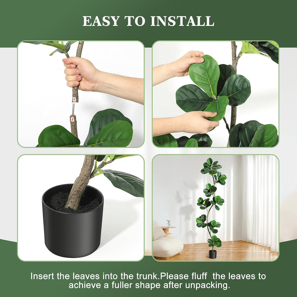 7ft Artificial Fiddle Leaf Fig Tree with Black Nursery Planter