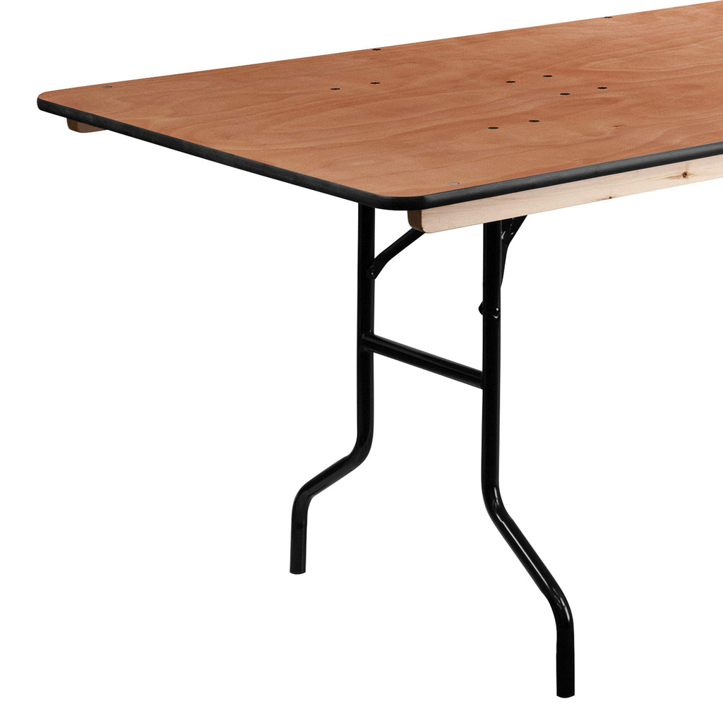 Fielder 8' Rectangular All-Occasion Wood Folding Event Table, Foldable Portable Banquet Table with Wooden Top