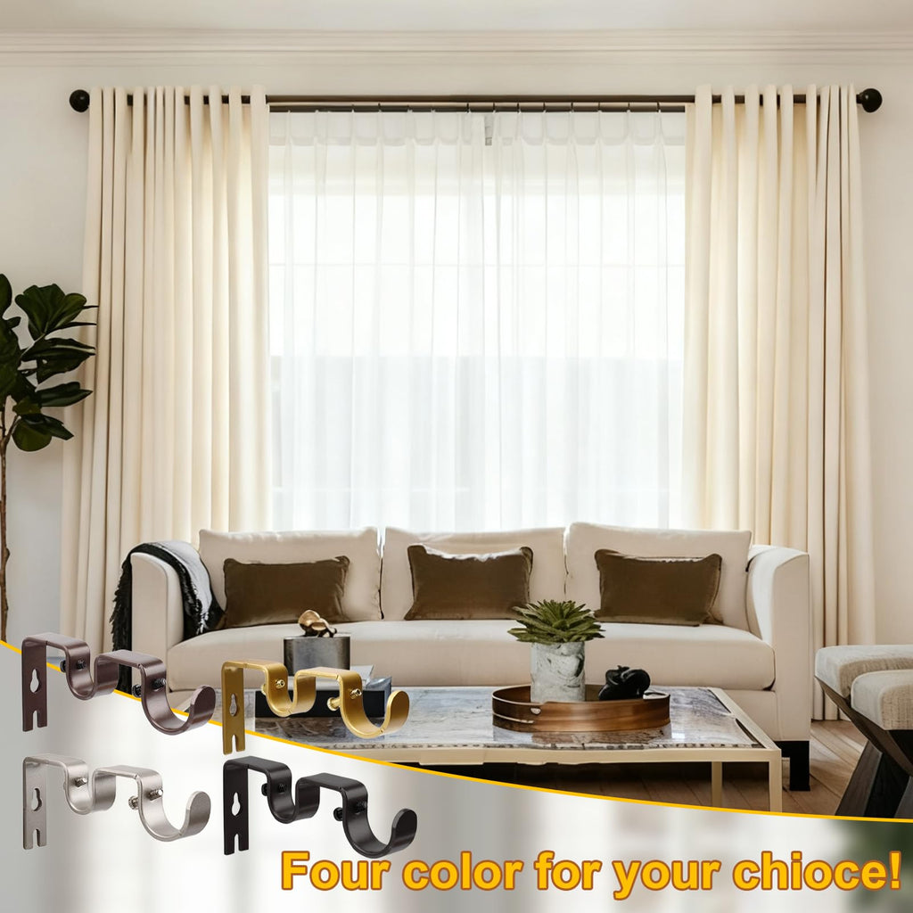 Double Curtain Rod Bracket 6 Pack Metal Curtain Rod Holders for Wall Sturdy Curtain Bracket for 1 Inch Curtain Rod