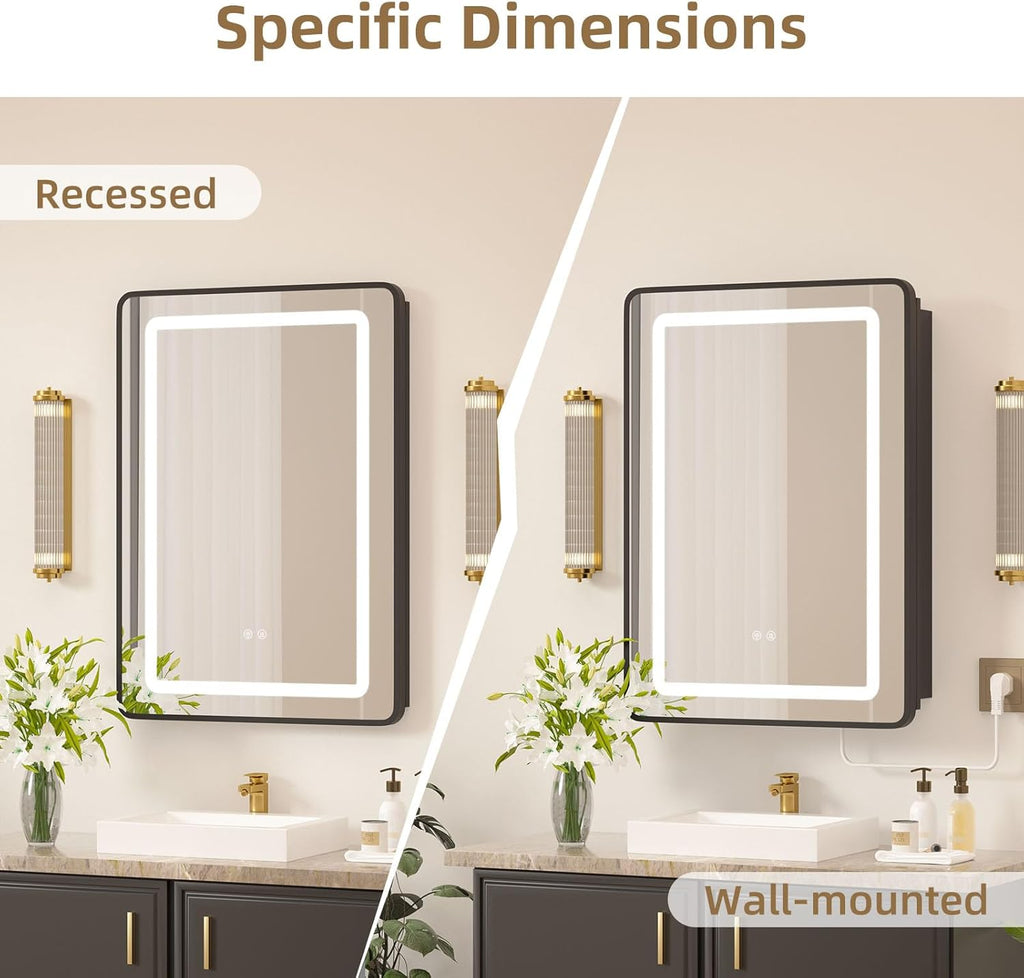 20x28 Medicine Cabinet with Mirror and Lights, Bathroom Mirror Cabinet with Memory Function, Anti-Fog, Surface Mount