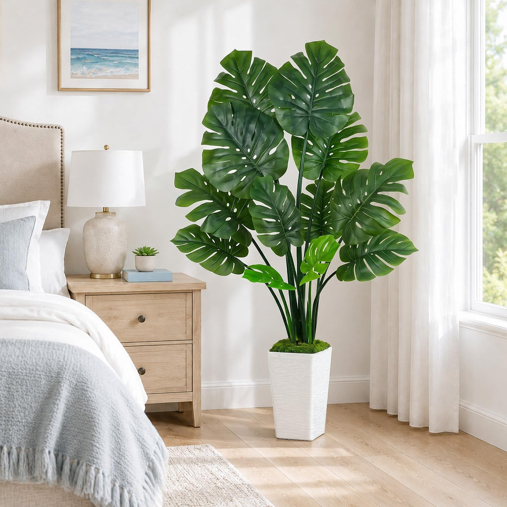 Artificial Monstera Plant, 64" Tall Large Fake Swiss Cheese Tree