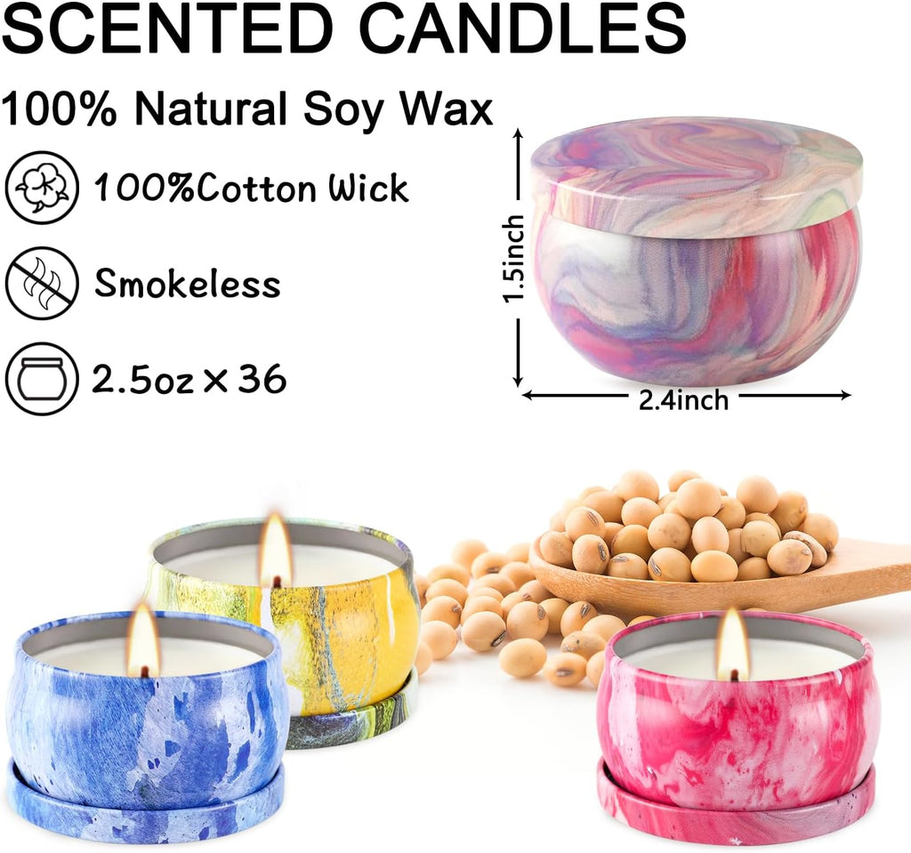 36 Pack Scented Candles Gift Set for Woman, Jar Candle, 2.5 oz Soy Wax Tin Candle-Ideal Gift for Travel Home Décor