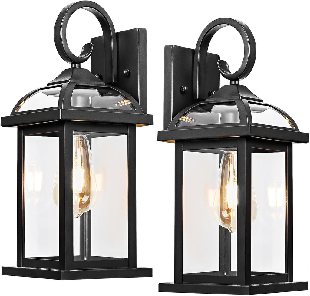 Black Exterior Light Fixtures 2-Pack, Anti-Rust Aluminum Outdoor Wall Lights for House Porch Lights IP65 Waterproof Cl