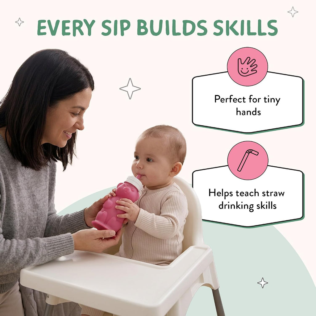 Honey Straw Cup for Baby & Toddler, Silicone Squeeze Training Straw Cup, Leak Resistant Baby Sippy Cup with Straw